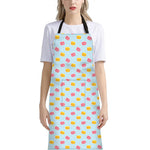 Pink And Yellow Macaron Pattern Print Bib Apron With Pocket