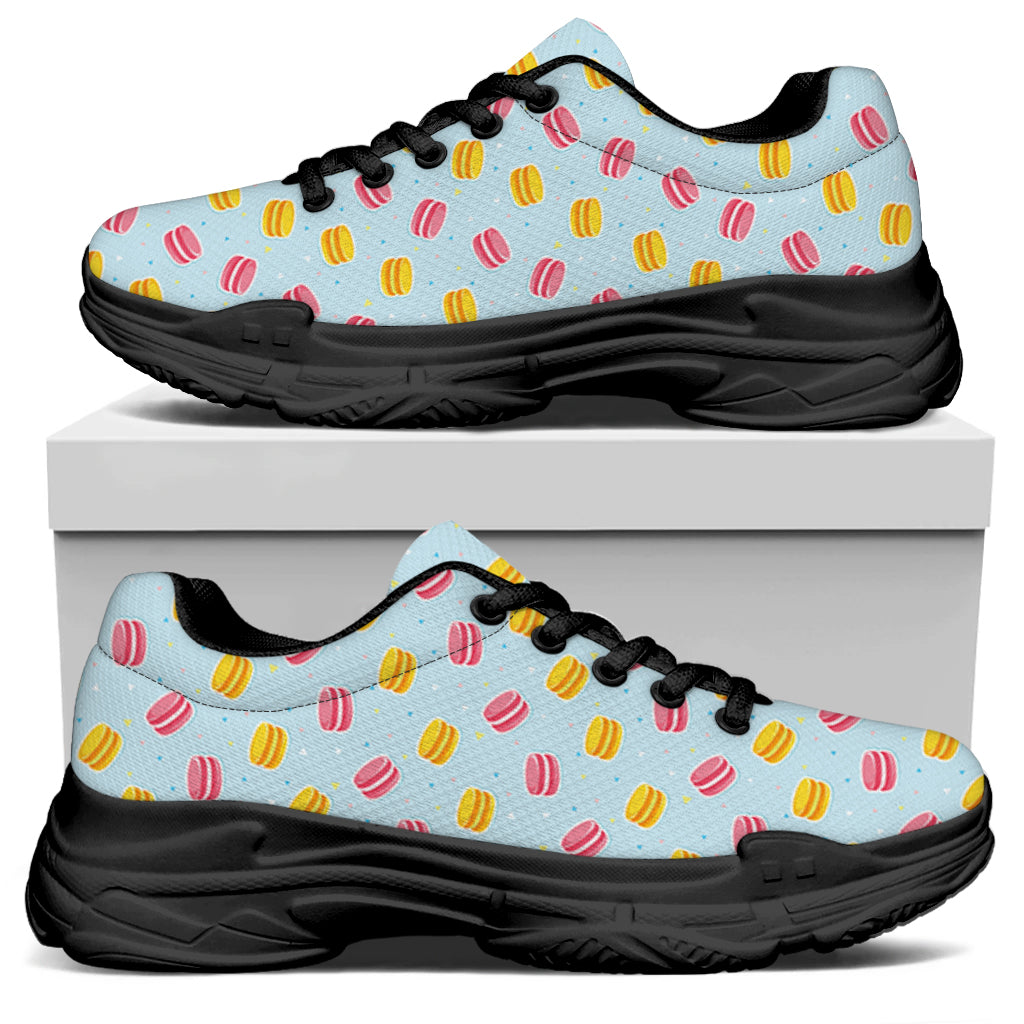 Pink And Yellow Macaron Pattern Print Black Chunky Shoes