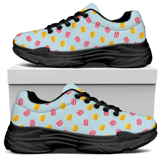 Pink And Yellow Macaron Pattern Print Black Chunky Shoes