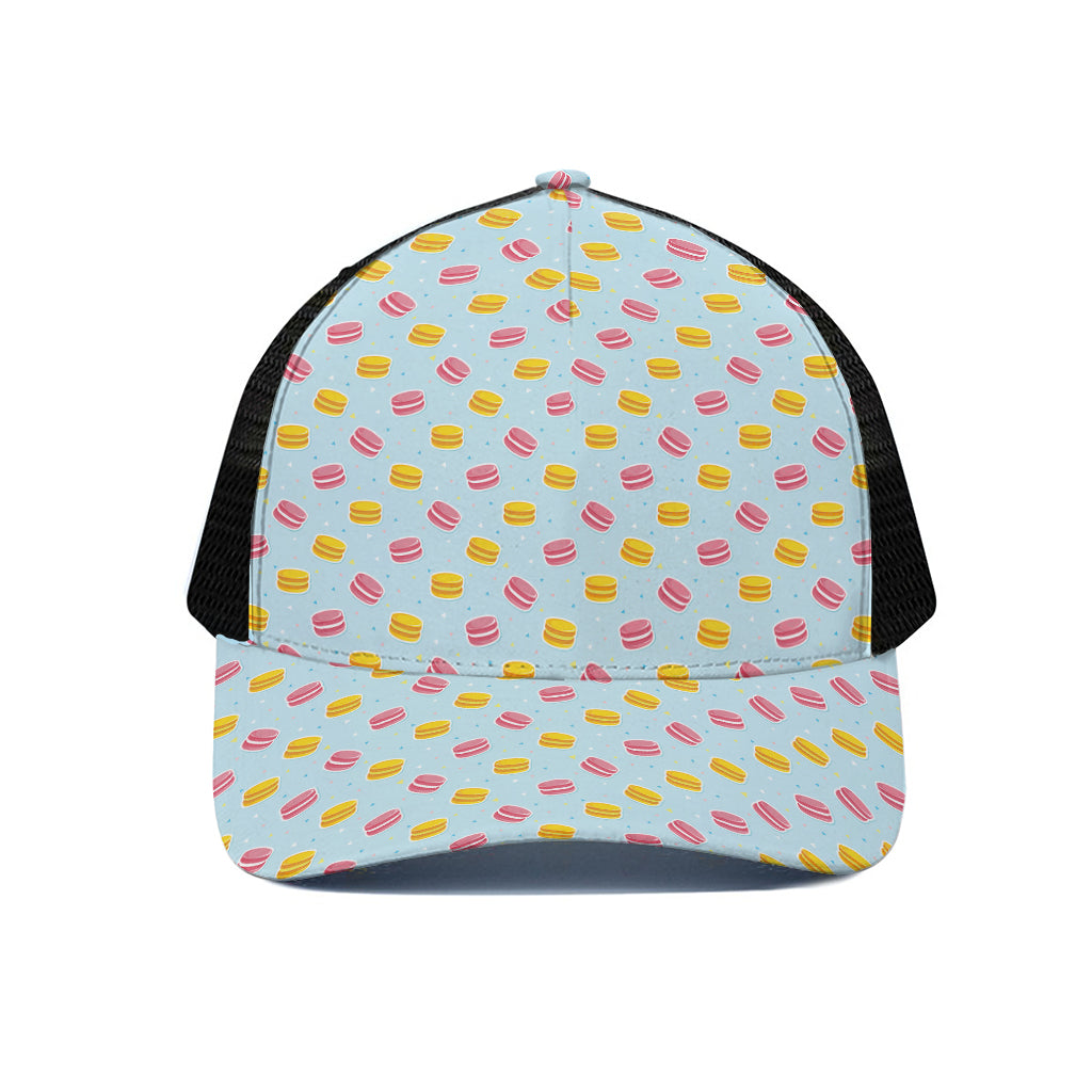 Pink And Yellow Macaron Pattern Print Black Mesh Trucker Cap