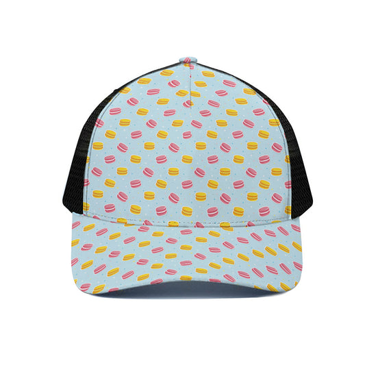 Pink And Yellow Macaron Pattern Print Black Mesh Trucker Cap