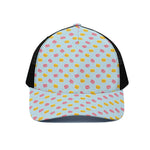 Pink And Yellow Macaron Pattern Print Black Mesh Trucker Cap
