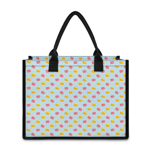 Pink And Yellow Macaron Pattern Print Canvas Tote Bag