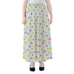 Pink And Yellow Macaron Pattern Print Chiffon Maxi Skirt