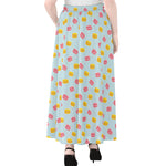 Pink And Yellow Macaron Pattern Print Chiffon Maxi Skirt