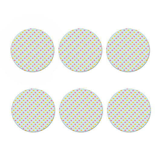 Pink And Yellow Macaron Pattern Print Coaster Set