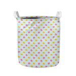 Pink And Yellow Macaron Pattern Print Collapsible Laundry Basket