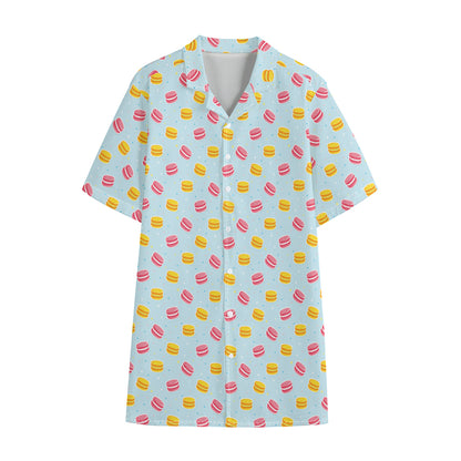 Pink And Yellow Macaron Pattern Print Cotton Hawaiian Shirt