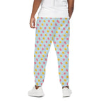 Pink And Yellow Macaron Pattern Print Cotton Pants
