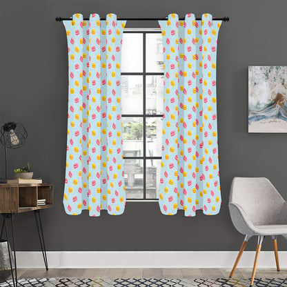 Pink And Yellow Macaron Pattern Print Curtain