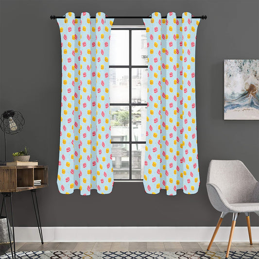 Pink And Yellow Macaron Pattern Print Curtain