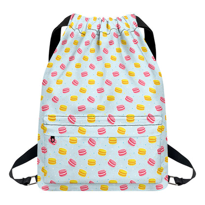 Pink And Yellow Macaron Pattern Print Drawstring Backpack