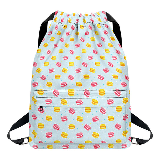 Pink And Yellow Macaron Pattern Print Drawstring Backpack