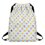 Pink And Yellow Macaron Pattern Print Drawstring Backpack