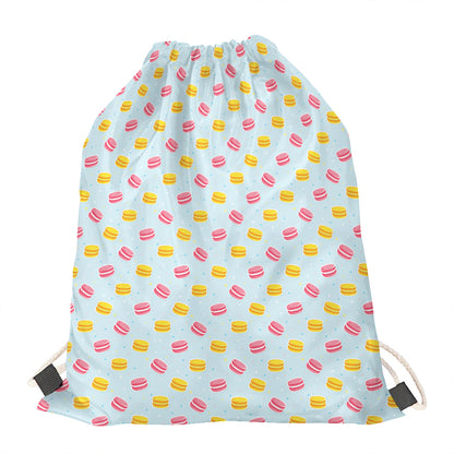 Pink And Yellow Macaron Pattern Print Drawstring Bag