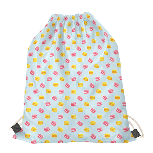 Pink And Yellow Macaron Pattern Print Drawstring Bag