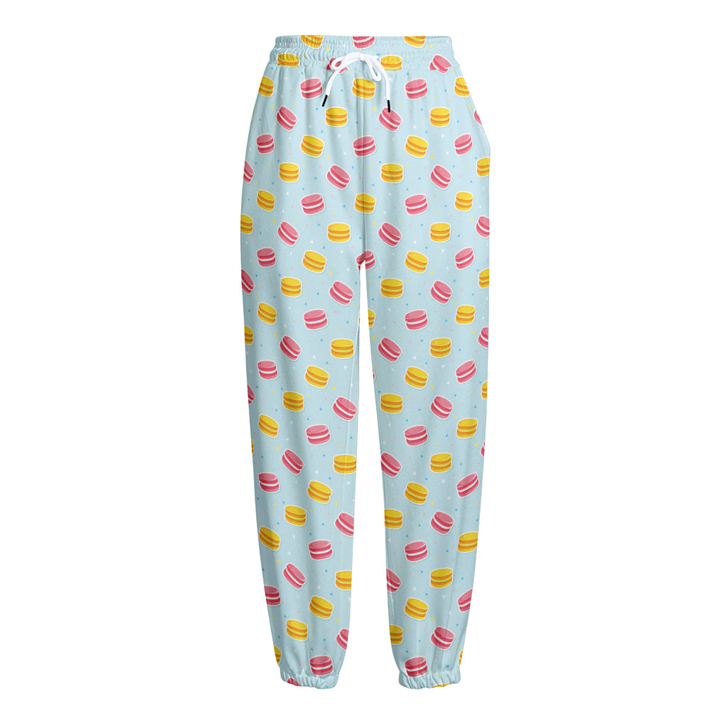 Pink And Yellow Macaron Pattern Print Fleece Lined Knit Pants