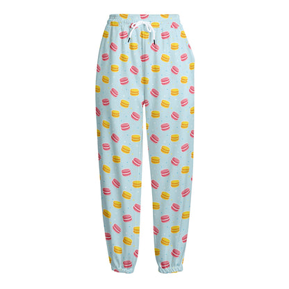 Pink And Yellow Macaron Pattern Print Fleece Lined Knit Pants