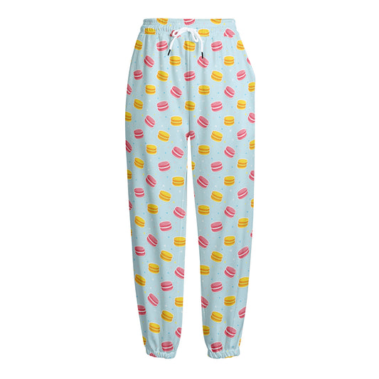 Pink And Yellow Macaron Pattern Print Fleece Lined Knit Pants