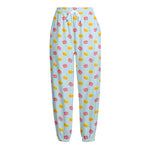 Pink And Yellow Macaron Pattern Print Fleece Lined Knit Pants
