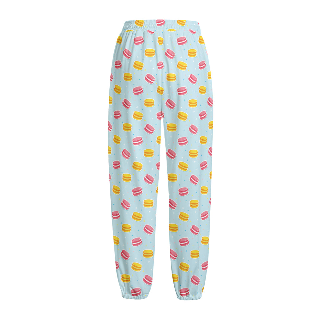 Pink And Yellow Macaron Pattern Print Fleece Lined Knit Pants