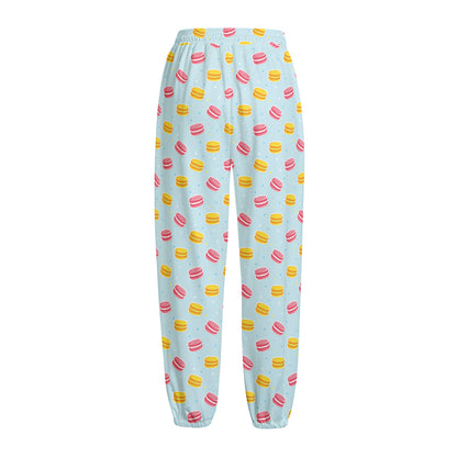 Pink And Yellow Macaron Pattern Print Fleece Lined Knit Pants