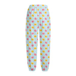 Pink And Yellow Macaron Pattern Print Fleece Lined Knit Pants