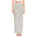 Pink And Yellow Macaron Pattern Print High Slit Maxi Skirt