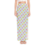 Pink And Yellow Macaron Pattern Print High Slit Maxi Skirt