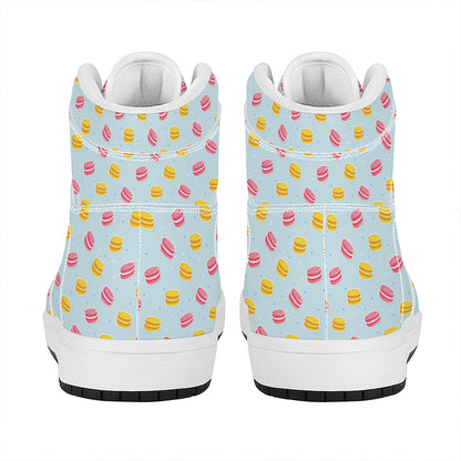 Pink And Yellow Macaron Pattern Print High Top Leather Sneakers