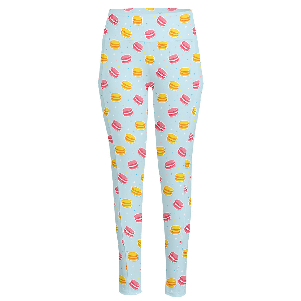 Pink And Yellow Macaron Pattern Print High-Waisted Pocket Leggings