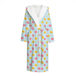 Pink And Yellow Macaron Pattern Print Hooded Bathrobe