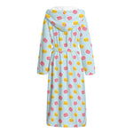 Pink And Yellow Macaron Pattern Print Hooded Bathrobe