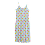 Pink And Yellow Macaron Pattern Print Jersey Midi Cami Dress