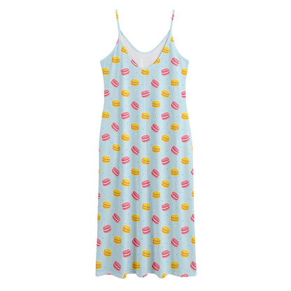 Pink And Yellow Macaron Pattern Print Jersey Midi Cami Dress