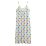Pink And Yellow Macaron Pattern Print Jersey Midi Cami Dress