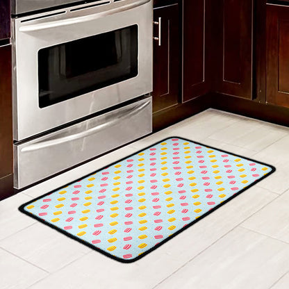 Pink And Yellow Macaron Pattern Print Kitchen Mat