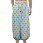 Pink And Yellow Macaron Pattern Print Lantern Pants