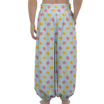 Pink And Yellow Macaron Pattern Print Lantern Pants