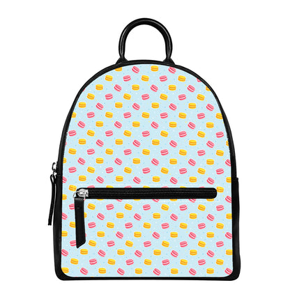 Pink And Yellow Macaron Pattern Print Leather Backpack