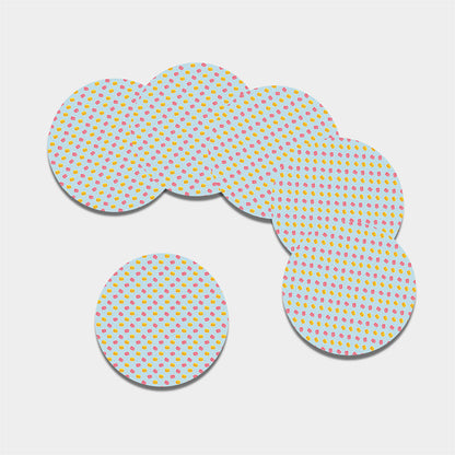 Pink And Yellow Macaron Pattern Print Leather Coaster Set