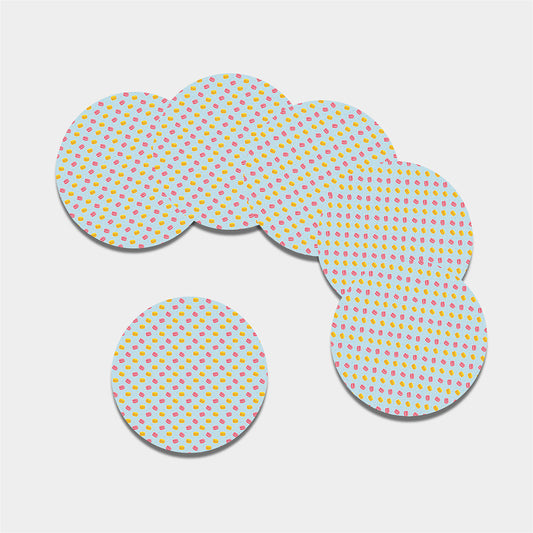 Pink And Yellow Macaron Pattern Print Leather Coaster Set