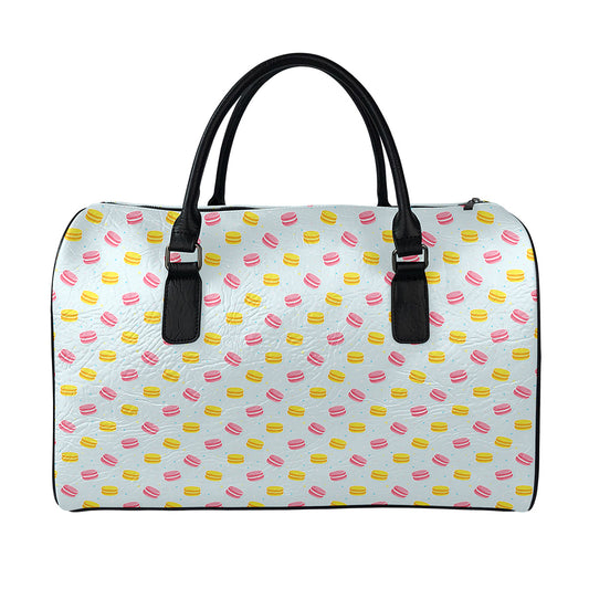 Pink And Yellow Macaron Pattern Print Leather Duffle Bag