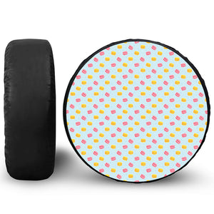 Pink And Yellow Macaron Pattern Print Leather Spare Tire Cover