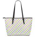 Pink And Yellow Macaron Pattern Print Leather Tote Bag With Zipper
