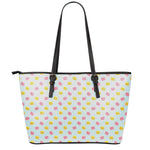 Pink And Yellow Macaron Pattern Print Leather Tote Bag