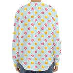 Pink And Yellow Macaron Pattern Print Long Sleeve Baseball Jersey