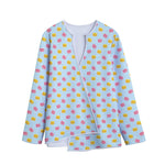 Pink And Yellow Macaron Pattern Print Long Sleeve Short Coat