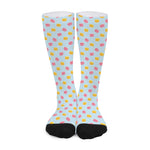 Pink And Yellow Macaron Pattern Print Long Socks
