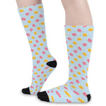 Pink And Yellow Macaron Pattern Print Long Socks